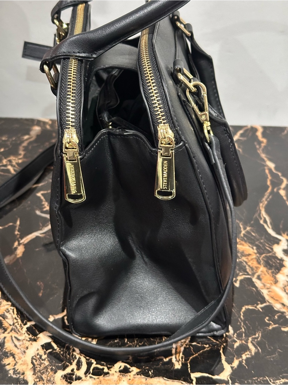 Steve Madden Black Dome Satchel with Gold Hardware - Picture 2 of 10